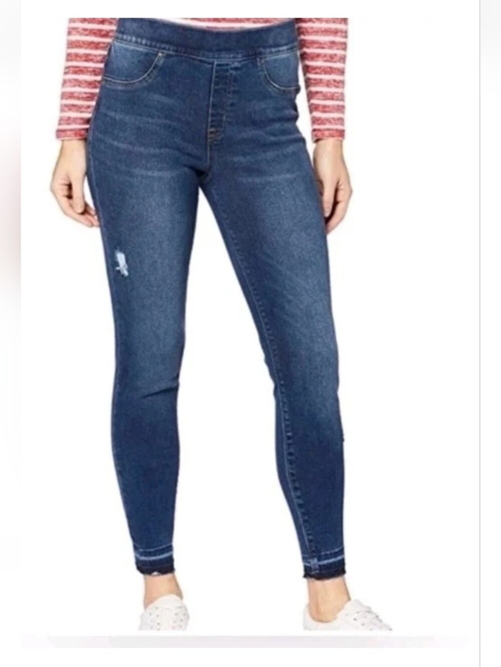 NWT Spanx Ankle Skinny Jeans High Rise Medium Wash Shapewear Stretch Raw Hem XL